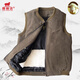 鑫晶達皮毛一體羊毛馬甲男加厚保暖中老年棉坎肩爸爸羊毛背心真羊皮馬夾 卡其色羅口款 【可拆內膽】 2XL （適合125-145斤）