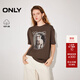 ONLY2026春季新款復古慵懶感圓領(lǐng)印花寬松落肩T恤女|126101080 E08板巖棕色 M