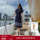 Tommy Hilfiger【條紋裙擺】春夏女裝氣質(zhì)休閑五?？凼昭@瘦POLO連衣裙 藏青色FAP S