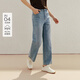 茵曼（INMAN）茵曼復古洗水直筒牛仔褲2026夏女新款休閑百搭通勤褲子 牛仔藍 27