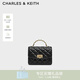 CHARLES&KEITH菱格鏈條手提斜挎包小方包包女包生日禮物女神節禮物CK2-50701608 Black黑色 S