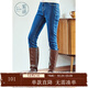 紫涵高腰直筒牛仔褲女年冬季休閑百搭單紐扣高彈顯瘦長(cháng)褲 牛仔藍 L