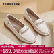 意爾康豆豆鞋女中老年坡跟圓頭媽媽小皮鞋舒適單鞋 29685W 米白 37 