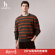 哈吉斯（HAZZYS）男裝 2025秋季新款針織羊毛衫男圓領(lǐng)撞色條紋毛衣ABYZD0CDD38 深卡其色DK 2XL （185/104A 52）