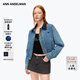ANN ANDELMAN【孫穎莎同款】官方直營(yíng)復古拼皮翻領(lǐng)牛仔夾克短款水洗牛仔外套 藍色 M