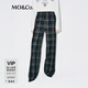 MO&Co.休閑褲2025冬新品黑灰格紋抽繩松緊長(cháng)直筒高腰垂墜松弛MBE4PATT08 灰黑格 M /165