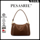 柏薩尼（PESASRIE）輕奢品牌包包女包單肩包新款頭層磨砂麂皮通勤包情人節生日禮物 咖啡色【奢侈限定禮盒包裝】 送女友送老婆實(shí)用禮物