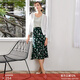 顏域女裝高腰半身裙春裝新款中長(cháng)款荷葉邊印花雪紡魚(yú)尾a字裙 綠花 S