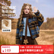 ASK JUNIOR兒童外套2025冬季新品中大童翻領(lǐng)撞色格紋夾克女童長(cháng)袖呢子大衣 格子 160