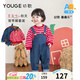 幼歌（YOUGE）寶寶秋季潮牌草莓條紋長(cháng)袖衛衣簡(jiǎn)約時(shí)尚牛仔背帶褲套裝 牛仔藍 褲子 偏小建議拍大一碼 90 cm