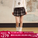 西町村屋（SETIROM）學(xué)院風(fēng)短裙女2025冬新款蕾絲流蘇格紋花苞半裙XAAD10295 棕色 M