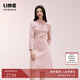 LIME朗姿/LIME萊茵氣質(zhì)圓領(lǐng)連衣裙灰粉色秋冬新款女裝千金名媛風(fēng)裙子 灰粉色 M