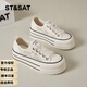 星期六品牌高端蕾絲帆布鞋女2025春秋新款厚底時(shí)尚小白鞋透氣休閑板鞋女 SSC1112A39白色5.2cm增高顯瘦 36
