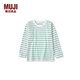 MUJI大童 圓領(lǐng) 條紋長(cháng)袖T恤 童裝打底衫兒童男童女童  CB1JGA4A 煙熏綠色條紋 140cm /68A