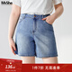 MsShe【復古寬松闊腿牛仔短褲】大碼女裝2025新款夏季胖mm巨顯瘦 牛仔淺藍色現貨 3XL