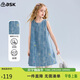 ASK JUNIOR兒童裙子夏中大童牛仔裙女童無(wú)袖背心裙青少年蝴蝶結連衣裙   130