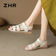 ZHR涼鞋女夏季圓頭魔術(shù)貼平底鞋子女羅馬風(fēng)編織女鞋 ES15 米色 38 