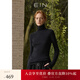 EIN【無(wú)縫針織】EIN言綿羊毛堆堆領(lǐng)修身針織衫打底衫上衣女裝秋款 石墨黑 L