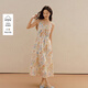 茵曼（INMAN）茵曼100%新疆棉植物印花吊帶連衣裙2026夏女裝新款裙子 橙花色 S