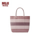 MUJI 手編包 環(huán)保材料 手提包菜籃子編織包 包包 度假沙灘包 3色煙熏粉色橫條紋/大 NONE