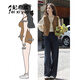 妃?，幮蓍e褲女裝套裝2026春秋新款時(shí)尚復古穿搭馬甲襯衫牛仔褲一整套裝 馬甲+襯衫+牛仔褲 M