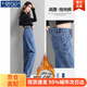 莫代爾牛仔褲女裝2025秋冬季新款時(shí)尚百搭寬松緊高腰闊腿直筒褲顯瘦女褲 藍色加厚  半松緊腰 加絨 2XL 建議130-145斤