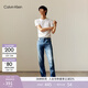 Calvin KleinJeans夏季男士休閑圓領(lǐng)ck純棉金線(xiàn)字母刺繡修身純色內搭短袖T恤 YAF-白色 S （建議110-130斤）