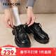 意爾康女鞋粗跟小皮鞋女春秋季復古系帶樂(lè )福鞋英倫風(fēng)單鞋 黑色 40