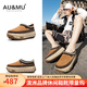AU&MU2026春季新款絨面牛皮休閑鞋輪胎厚底大碼女鞋透氣一腳蹬懶人鞋子 栗色【真皮】【5cm輪胎底】2066 36