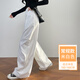 棠暖白色美式工裝褲女2026年新款春季復古彎刀褲子高腰顯瘦休閑闊腿褲 米白色常規款 M （建議100-115斤選）