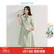 茵曼（INMAN）【商場(chǎng)同款】速干棉短袖連衣裙2025春秋女裝新品打攬收腰中長(cháng)裙 豆綠色 L
