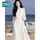 花花公子（PLAYBOY）法式連衣裙女2026春夏名媛氣質(zhì)女神范感大方得體溫柔風(fēng)雪紡裙 白色 L 【110-125斤】