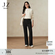 玖姿·安娜蔻淑女風(fēng)通勤四面彈內磨毛微喇褲休閑褲女裝2024冬款 素黑 L