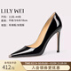 Lily Wei黑色性感尖頭高跟鞋通勤細跟單鞋女大碼小碼禮儀情人節禮物 黑色【跟高10cm】 36 (230mm)