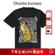 Charlie Luciano豹子涂鴉后背膠帶印花夏季新款T恤潮牌國潮短袖男女情侶同款上衣 黑色 XS 160