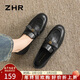 ZHR樂(lè )福鞋女2026新品平底英倫小皮鞋女通勤套腳單鞋女 EH208黑色37