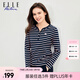 ELLE ACTIVE復古條紋V領(lǐng)打底衫女士初秋百搭氣質(zhì)運動(dòng)休閑舒適長(cháng)袖T恤上衣 粉/藏青 2XL