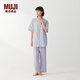 MUJI 女式 無(wú)側縫 細棉紗五分袖睡衣 家居服 純棉 套裝女款 26年春季 薰衣草色條紋 M 上裝160/84A 下裝160/66A