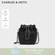 CHARLES&KEITH絎縫菱格鏈條水桶包雙肩包包女包女友生日女神節禮物CK2-10701506 Noir黑色 M