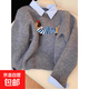 假兩件襯衫領(lǐng)針織衫女2025秋冬新款毛衣設計感小狗卡通軟糯上衣女 灰色 厚款 M 【建議95-105斤】