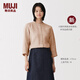 MUJI 女式漢麻水洗七分袖罩衫女士襯衫襯衣內搭女裝春季新品 BC2RBA6S 深橙色條紋 L (165/88A)