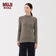 MUJI女式 起毛羅紋編織半高領(lǐng)長(cháng)袖T恤上衣打底衫女款內搭春秋女裝條紋 炭灰色條紋 M （160/84A）