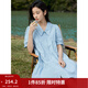 茵曼（INMAN）2026夏女新款田園娃娃裙切爾西領(lǐng)泡泡袖A字連衣裙 淺水藍 -18525990 L