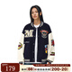 404MOBGANG 美式復古重工刺繡棒球服外套男女款潮P(pán)U皮拼接休閑寬松夾克上衣 深藍色 2XL