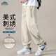 頂峰保羅（Dingfengbaoluo）日系純棉褲子男春季潮牌刺繡寬松美式工裝休閑長(cháng)褲WH5605卡其XL