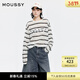 moussy 春季新品休閑條紋撞色字母印花長(cháng)袖T恤028ISA90-1003 010白色 均碼