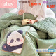 abay加厚豆豆絨卡通貼布繡多功能抱枕被 兩用沙發(fā)汽車(chē)多功能午睡抱枕 熊貓-橄欖綠 40cm*40cm 抱枕打開(kāi)100*150/5