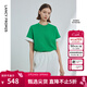 朗姿純棉圓領(lǐng)寬松顯瘦薄款小眾別致短袖上衣女2024年夏季新款T恤 松石綠色 2XL