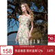 三彩2025春季新款暈染印花連衣裙法式大方領(lǐng)度假荷葉邊長(cháng)裙M