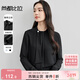 尚都比拉立領(lǐng)雪紡衫女裝新春高級感長(cháng)袖襯衣顯瘦套頭上衣 黑色 XL 